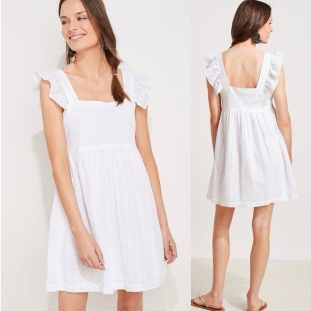 Vineyard Vines Ruffle Sleeve Embroidered White Sundress 100% Cotton Women’s M